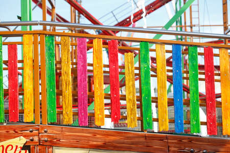 Colorful Wooden Fence with wooden planksの写真素材