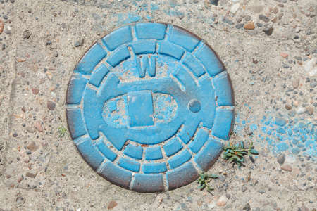 blue round fire hydrant lidの写真素材