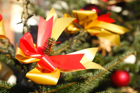 red-golden loop in a Christmas tree, Christmas decoration の写真素材