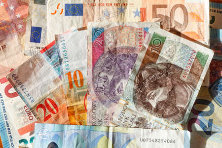 Europan currencies,  Different   Bills  , Moneyの写真素材