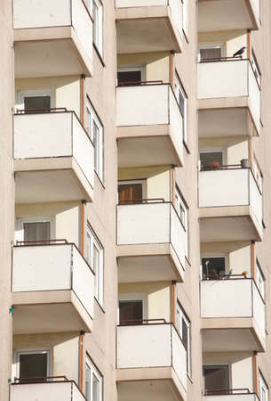 Block of Flats, Residential Building with balconies and windowsの写真素材
