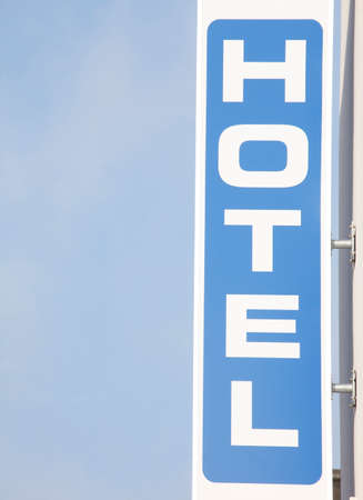 blue Sign Hotel on a Hotelの写真素材