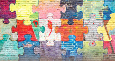 Colorful brick wall, bricks, background picture, textureの写真素材