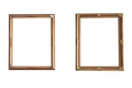 Gold photo frames isolated on white background の写真素材