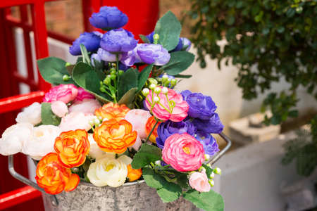 Colorful artificial flowersの写真素材
