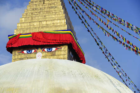 Wisdom eyes, Bodhnath, Nepal の写真素材