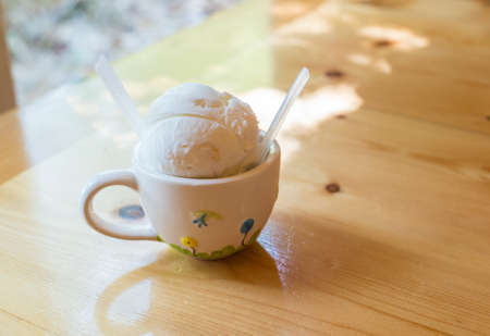 Ice cream on the tableの写真素材