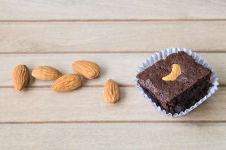 chocolate brownie and cashew cupcake, fresh homemadeの写真素材