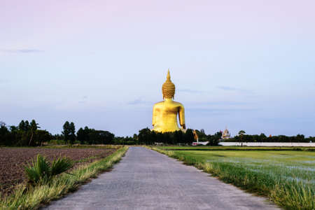 Golden Buddha statue at Wat Muang in Angthong, Thailandの写真素材