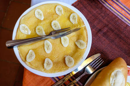 pancakes with banana and syrupの写真素材