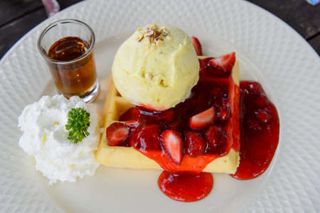 Strawberry Chocolate Honey Toast with Ice Cream