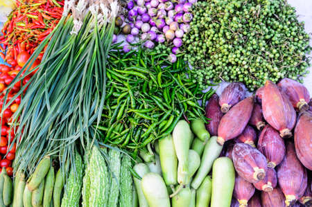 fresh and organic vegetables at farmers marketの写真素材