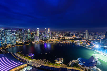 Singapore cityscape of the financial district on during sunsetのeditorial素材