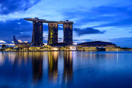 SINGAPORE - NOV 22, 2016: The Marina Bay Sands Resort Hotel on Nov 22, 2016 in Singapore. It is an integrated resort and the world's most expensive standalone casino property at S$8 billion.のeditorial素材