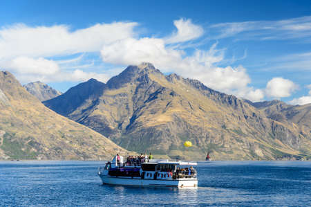Boat in Lake Wakatipu, Queenstown, NZの写真素材
