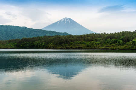 Lake Kawaguchi and Foji mountain in Japanの写真素材