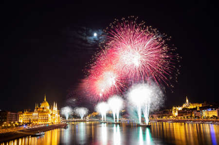 Firework over Danube river in Budapest, Hungaryのeditorial素材