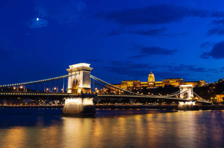 Chain bridge at night in Budapest, Hungaryのeditorial素材