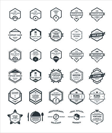 30 set of hexagon vintage hipster badge logo design template vector symbolのイラスト素材