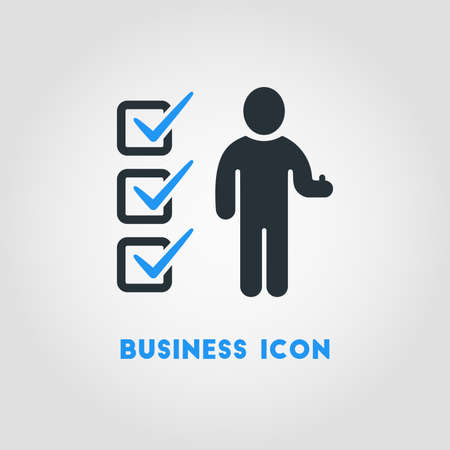 Simple Business Icon of Businessman With Completed Checklist in Blue Colorのイラスト素材