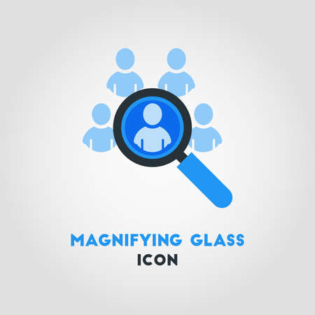 Simple Business Icon of Magnifying Glass Looking For People in Blue Color.のイラスト素材
