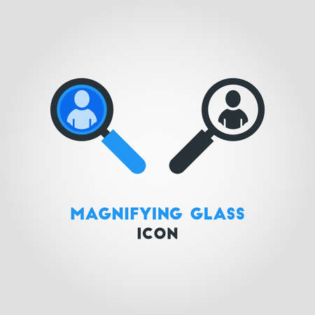 Simple Business Icon of Magnifying Glass Looking For People in Blue Color.のイラスト素材
