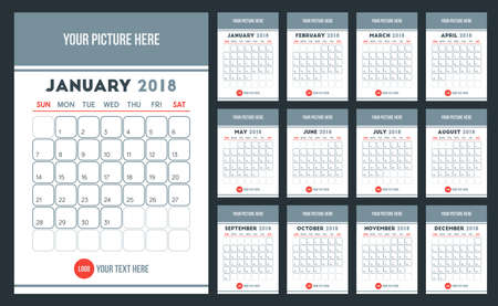 Desk Wall Calendar 2018 in Simple Flat Elegant Design Templateのイラスト素材
