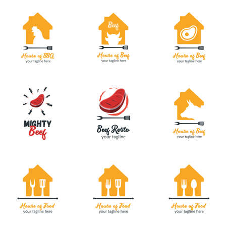 Set of Modern Food Logo Template Vector Illustration. Creative Restaurant and Cafe Logo Vectorのイラスト素材