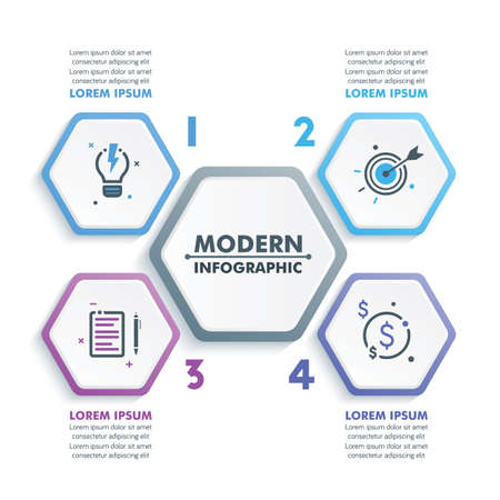 Business Infographic Template.Modern Hexagonal Infographics Timeline Design Template.Vector Illustrationのイラスト素材