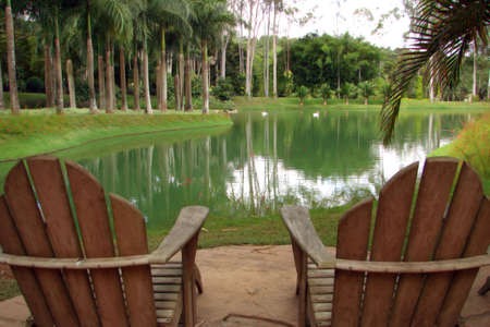 beanch by a lake                               の写真素材