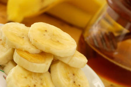 Banana and honey breakfast compositionの写真素材