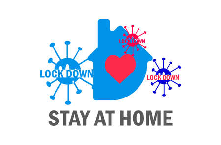 Stay at home slogan with house and heart inside. Protection campaign or measure from coronavirusのイラスト素材