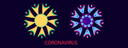 coronavirus pandemic outbreak banner. Red virus on white background. Stay at home quarantine...