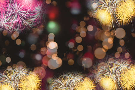 Abstract Background With colorful Fireworks background. Many colorful Background of new year day celebrationの写真素材
