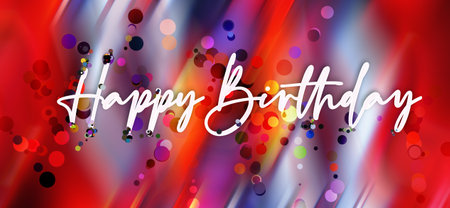 Happy birthday greeting card on multicolored background with confetti.の写真素材