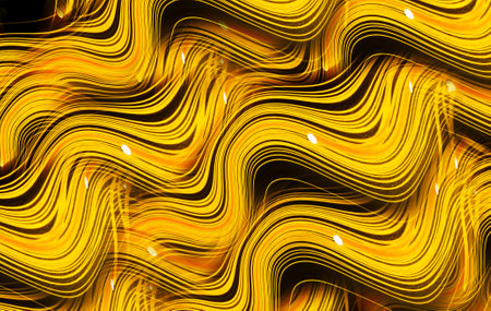 abstract yellow wavy lines on black background. 3d render illustration