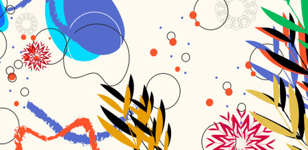 abstract art templates with floral and geometric elements. Suitable for banners design, social media posts, mobile apps and web/internet ads. Beautiful Vector fashion background.のイラスト素材