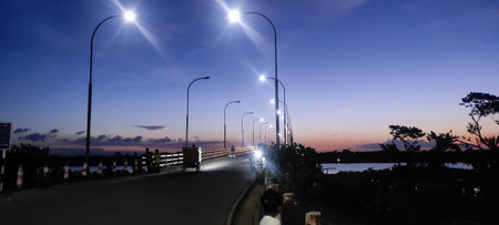 Lampposts on the bridge in the evening, Thailandの写真素材