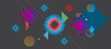 Abstract geometric shapes layout design template. Colorful Poster background modern art style. Design elements and shapes  can be used for backdrop, publication, flyer, advertisement,のイラスト素材