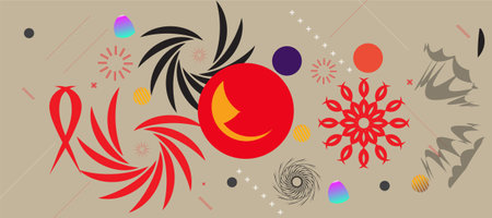 Abstract geometric shapes layout design template. Colorful Poster background modern art style. Design elements and shapes  can be used for backdrop, publication, flyer, advertisement,のイラスト素材