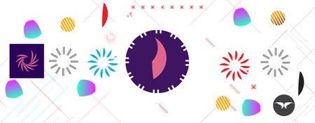 Abstract geometric shapes layout design template. Colorful Poster background modern art style. Design elements and shapes  can be used for backdrop, publication, flyer, advertisement,のイラスト素材
