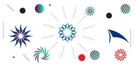 Abstract geometric shapes layout design template. Colorful Poster background modern art style. Design elements and shapes  can be used for backdrop, publication, flyer, advertisement,のイラスト素材