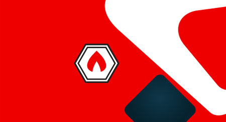 Abstract red and blue background with a hexagon and a fire symbolのイラスト素材