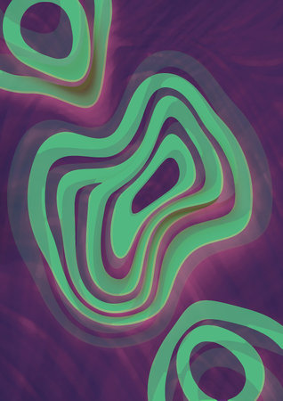abstract background with swirls and curves in green and purple colorsの写真素材