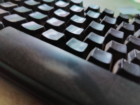 Close up of old typewriter keyboard, shallow depth of field.の写真素材