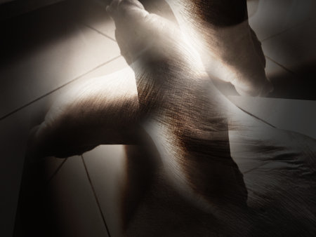 Feet of a ballerina in a dance studio, close-upの写真素材