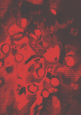 abstract red background with spots of paint and stains of different colors