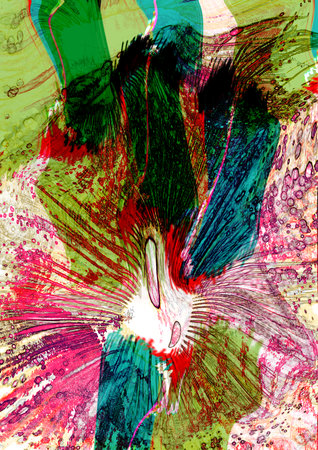 abstract background with grunge brush strokes and splashes of colored paintの写真素材