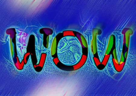 WOW word in graffiti style on a colorful background. Illustration