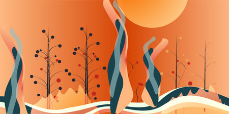 Abstract background with autumn trees and sun. Vector illustration for your designのイラスト素材